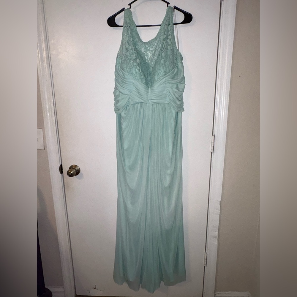 David's Bridal Mint Green Lace & Chiffon Maxi Gown